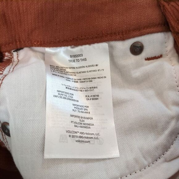 NEW Volcom Stoned Straight Corduroy Pants Color Nut Size 24 X 27 Rust Orange - Picture 4 of 9